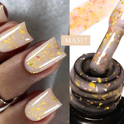 7ml Gold Foils Glitter Rubber Base Gel Nail Polish