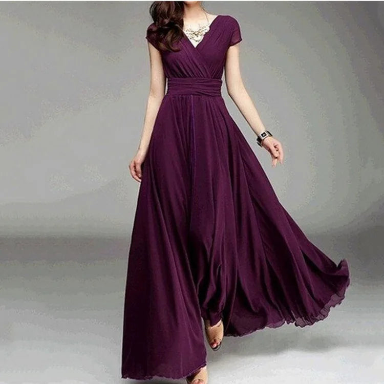 Short-Sleeved Chiffon Evening Dress
