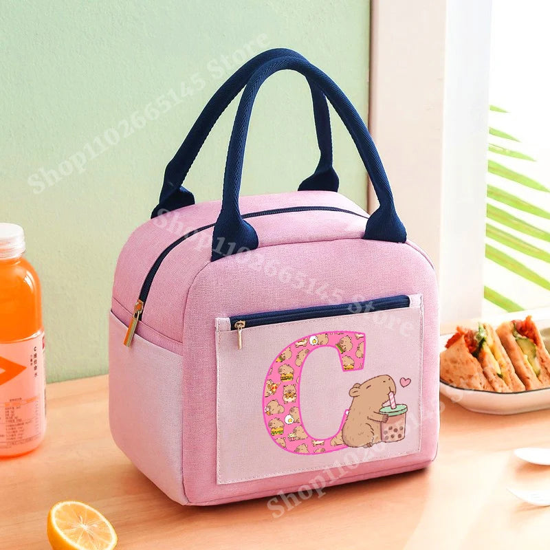 Lunch Bag Anime Capybara Letter A-Z Handbag Girls School