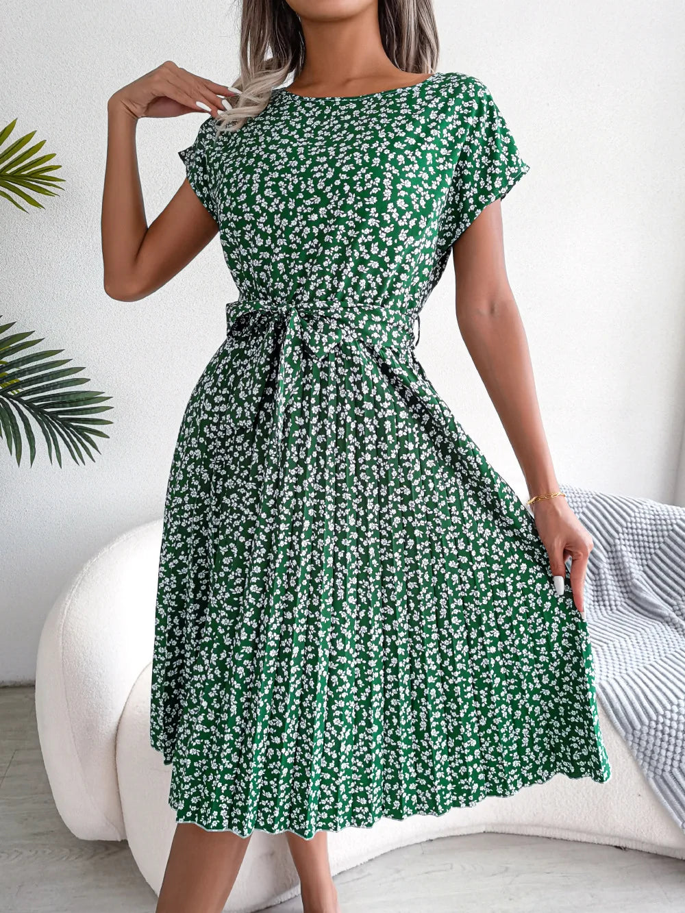 Short Sleeve High Waist Dress
