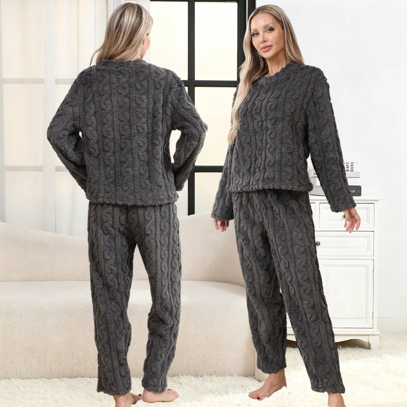 Coral Velvet Jacquard Warm Loungewear Soft Comfortable Thickened Sleepwear Set