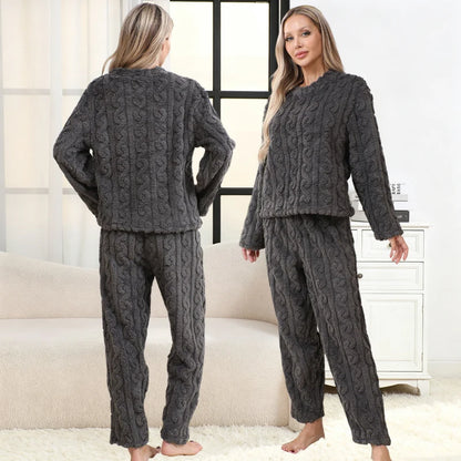 Coral Velvet Jacquard Warm Loungewear Soft Comfortable Thickened Sleepwear Set