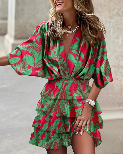 Batwing Sleeve Mini Casual Ruffle Dress