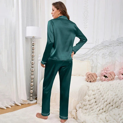 Satin Long Sleeve Pocket Heart-shaped Pyjama Set