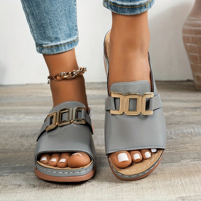 Casual Thick Bottom Metal Buckle Fish Mouth Slippers