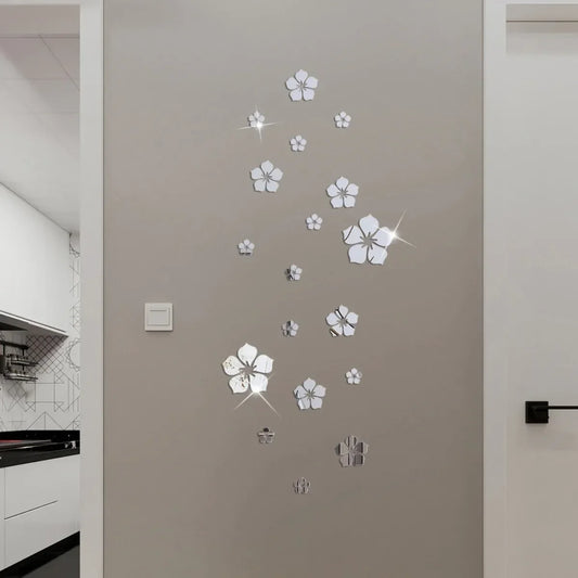 18Pcs 3D Flower Mirror Wall Stickers Home Decoration