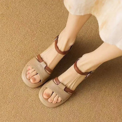 Soft Leather Chunky Heel Non-slip Platform Sandals