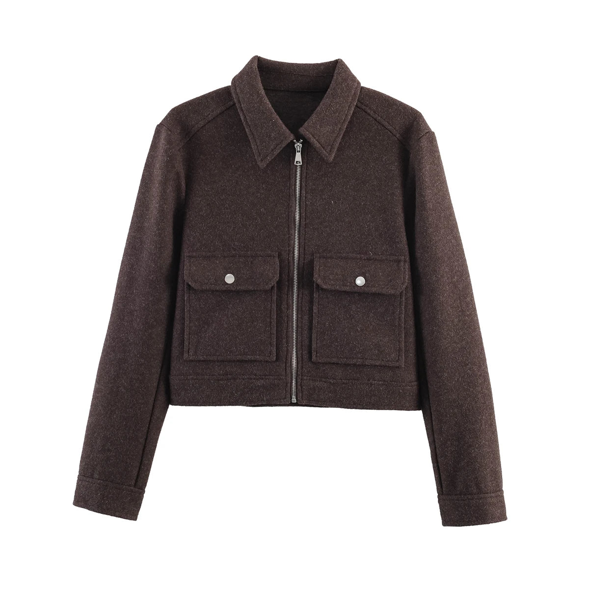 Zipper Winter Long Sleeve Pocket Outerwear Elegant Jacket Coat