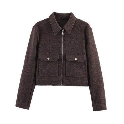 Zipper Winter Long Sleeve Pocket Outerwear Elegant Jacket Coat