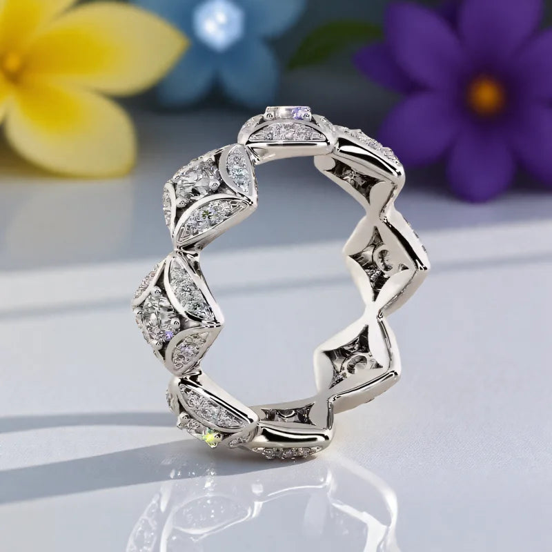Unique White Zircon Geometric Silver Promise Ring