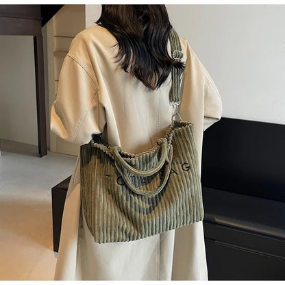 Large Capacity Striped Velvet Handbag Shoulder Crossbody Bags