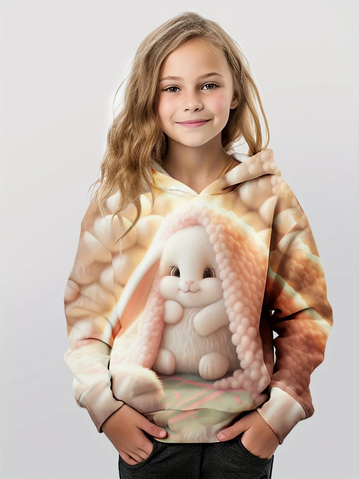 Long Sleeve 3D Cute Bunny Print Spring Fall Casual Hoodies