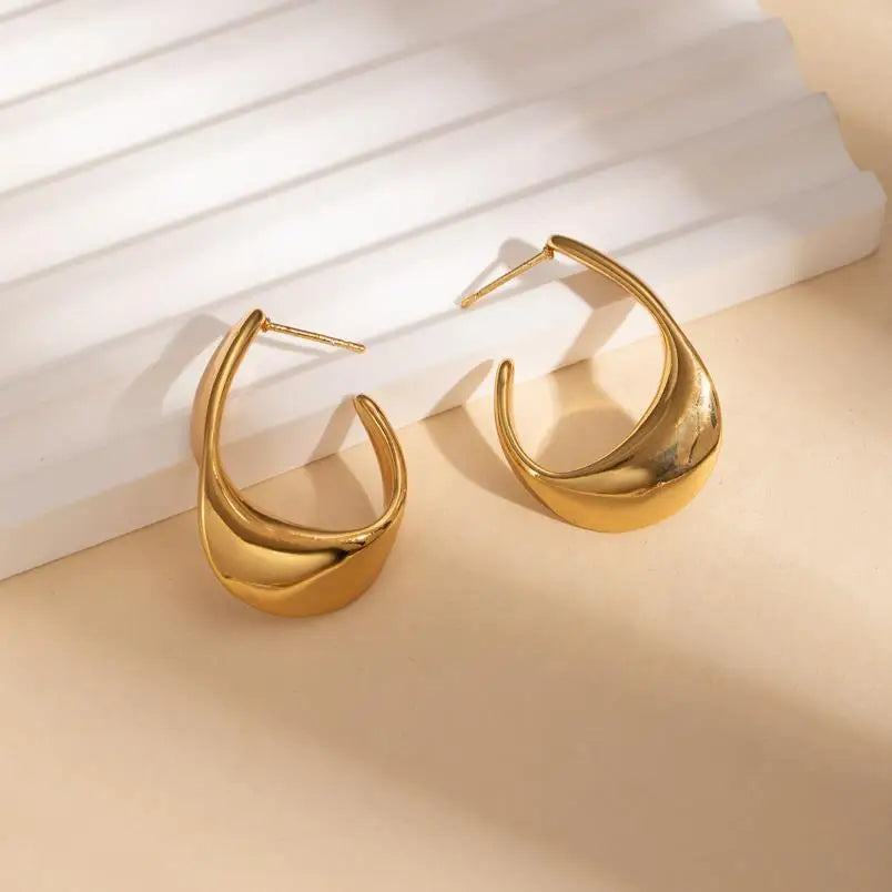 Chunky Golden Stainless Steel Hoop Earrings