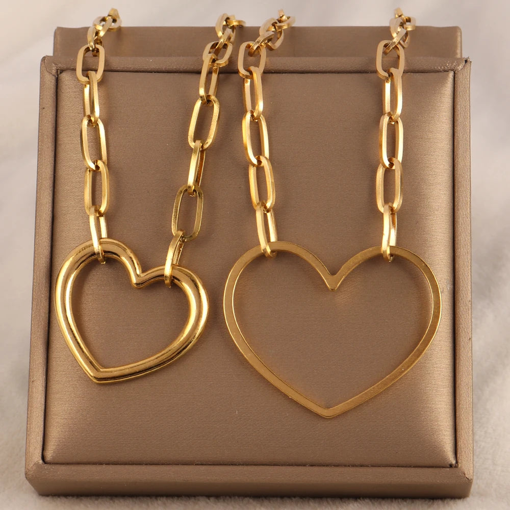 316L Stainless Steel Choker Heart Clavicle Chain Necklaces