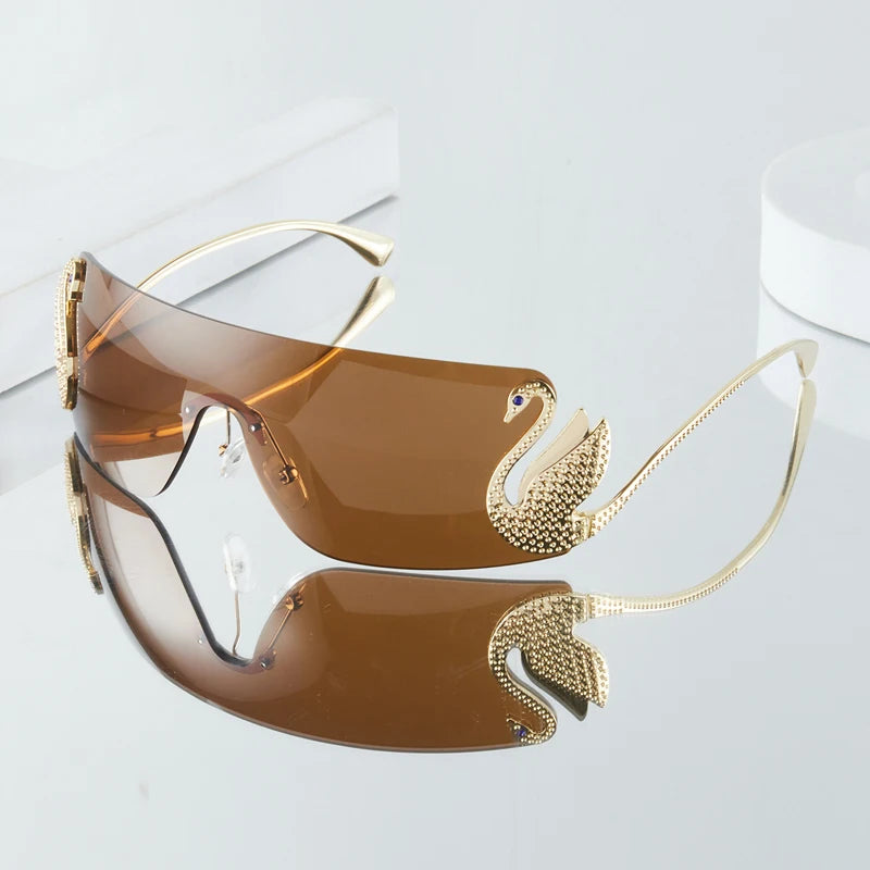 Frameless with Rhinestone Embellished Swan Sunglasses