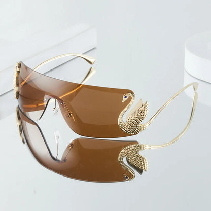 Frameless with Rhinestone Embellished Swan Sunglasses