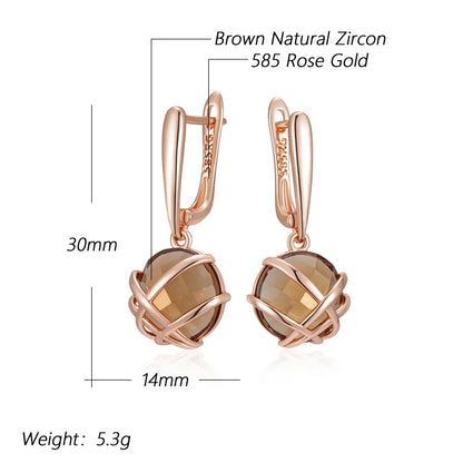 Light Brown Natural Zircon Drop Luxury 585 Rose Gold Earrings