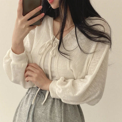 Thin White Cardigan Korean Sleeve Short Top