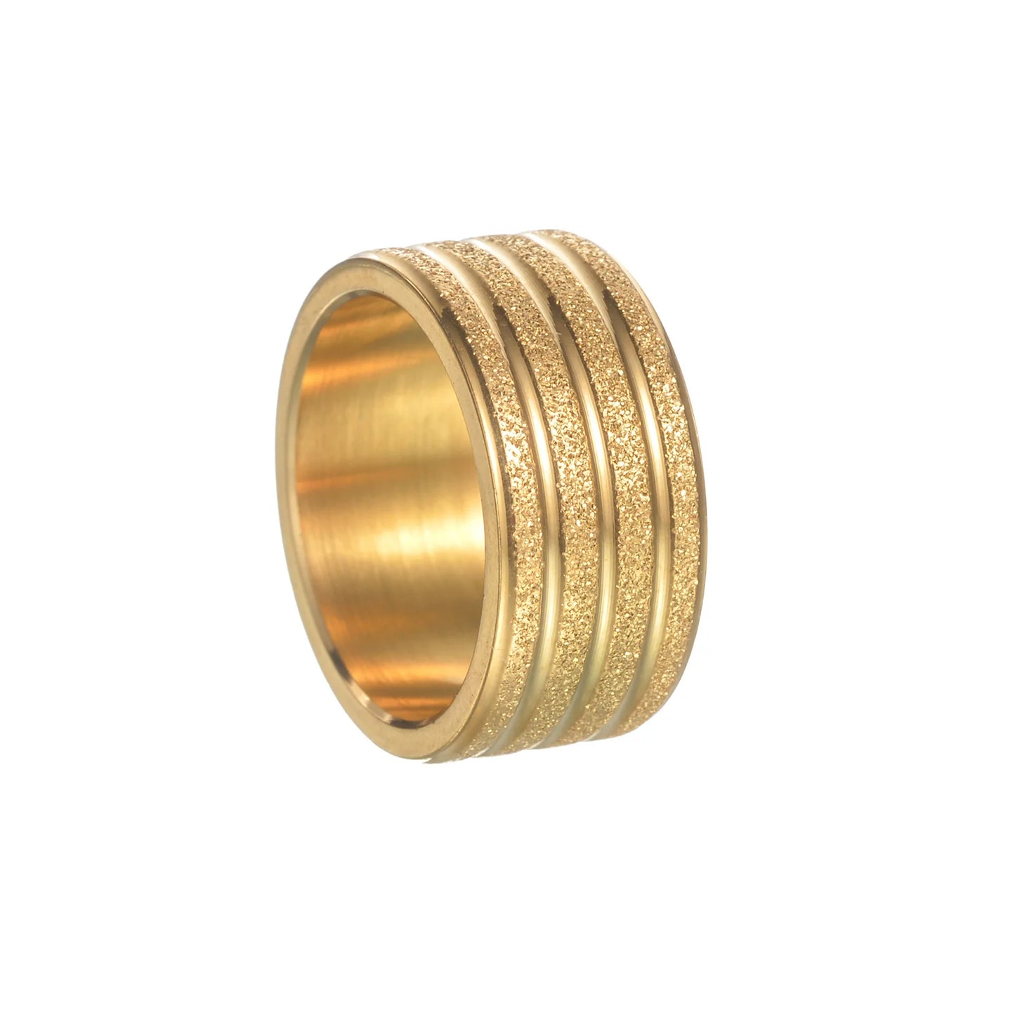 Wide Frosted Golden Titanium Steel Ring