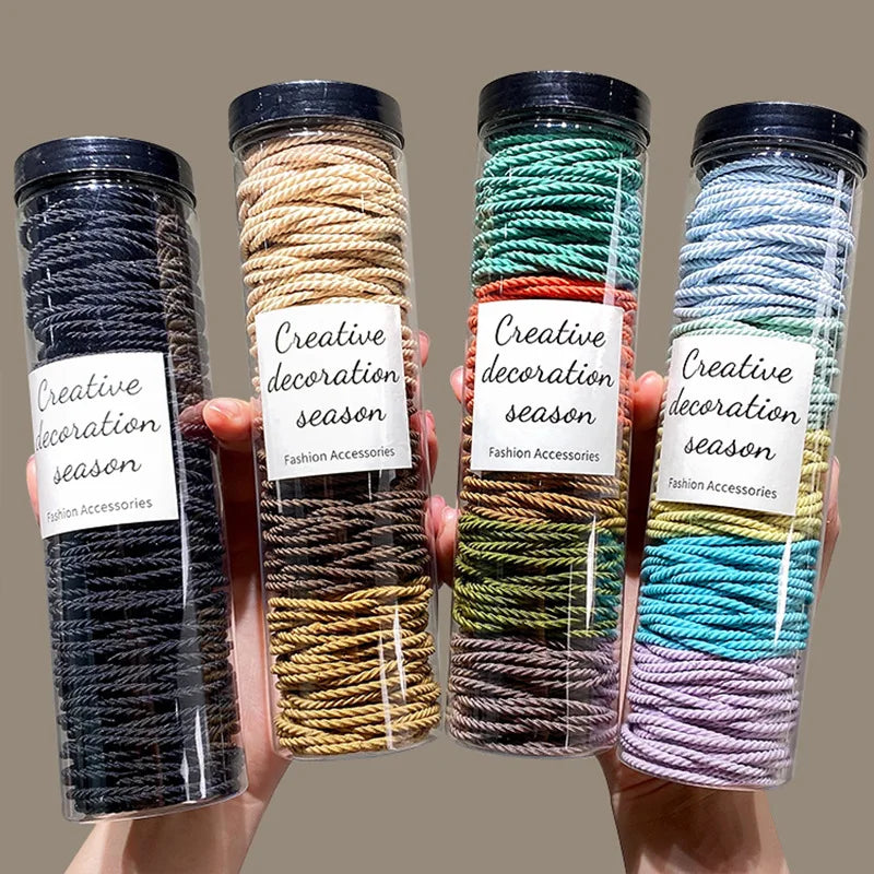 100pcs/lot Hair Bands Scrunchie Solid Color Elastic Rubber