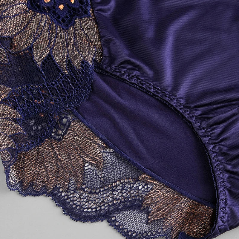 Satin Soft Middle Waist Elegant Exquisite Flower Underwear