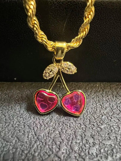 18K Gold Rope Chain Heart Pendant Necklace