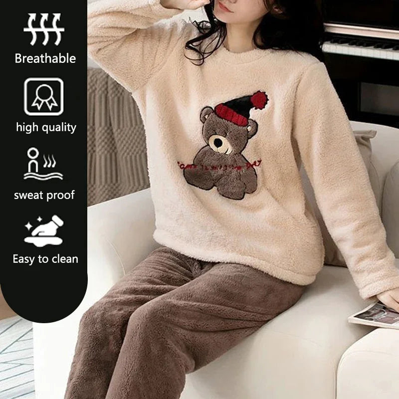 Thickened Warm Large Size Padded Fall Pajamas Set