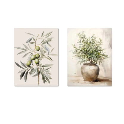2pcs/set Neutral Olive Tree Shadow Vase Canvas