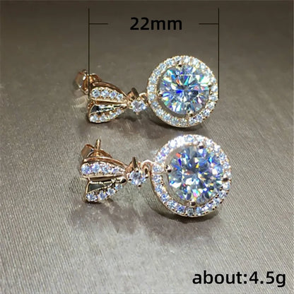 Huitan Heart Stud with Big Round CZ Drop Earrings