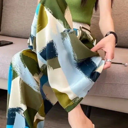 Colorful Graffiti Print Wide Leg Elastic Waist Drawstring Loose Pants