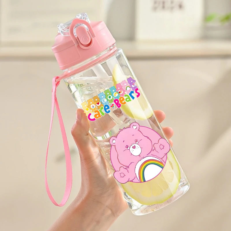 900ml Care Bears Cute Water Bottle with Straw Girls School Plastic Cup