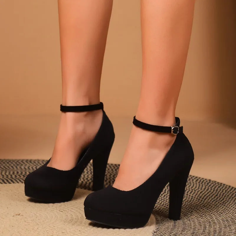 Sexy Super High Heels Ankle Buckle Chunky Shoes