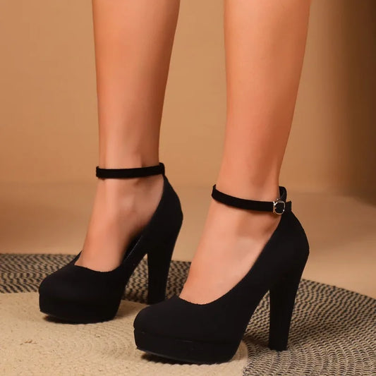 Sexy Super High Heels Ankle Buckle Chunky Shoes