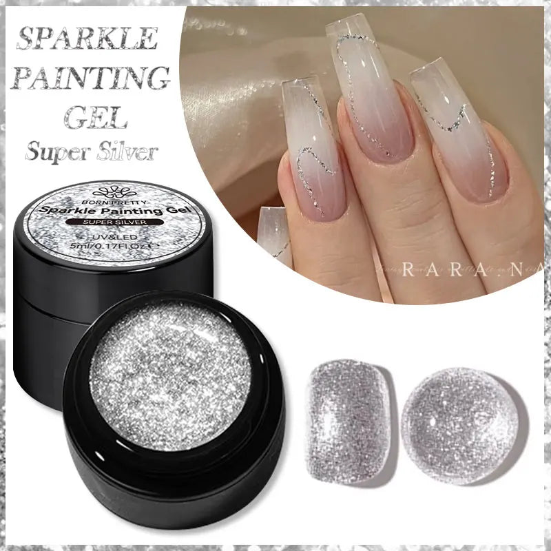 5ml Super Sparkling Painting Gel Nail Polish Platinum Silver Gold Rose Glitter