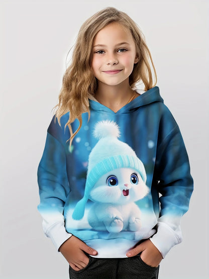 Long Sleeve 3D Cute Bunny Print Spring Fall Casual Hoodies