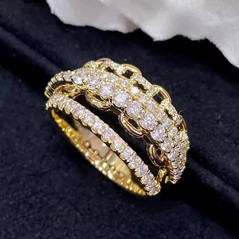 Huitan Multi-layers Gold Color Inlaid Shiny CZ Rings
