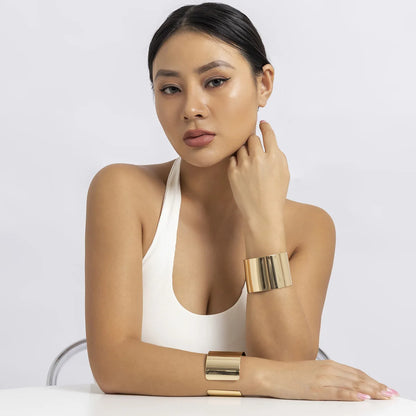 Punk Hiphop Wide Smooth Open Bangles Bracelet