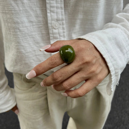 Vintage Smooth Water Drop Resin Plastic Boho Geometric Rings