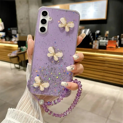 Crystal Bracelet 3D Butterfly Glitter Case For Samsung Cover