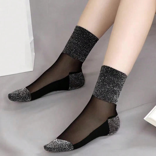 3 Pairs Ultrathin Transparent Glitter Crystal Glass Silk Socks