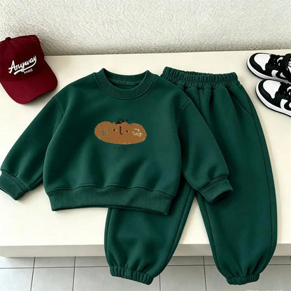Casual Sports Crewneck Hoodie Set