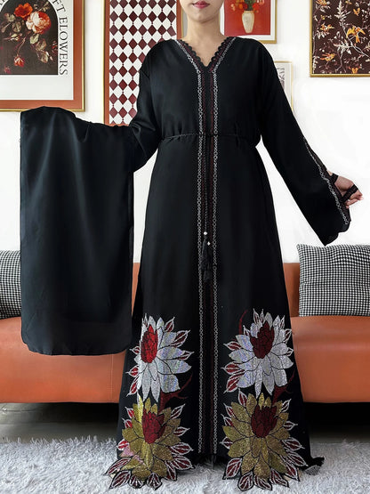 Muslim Chiffon Diamond Long Sleeve African Abaya