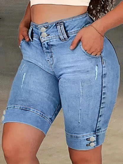 Blue Double-Buckle Waist Slim Fit Jeans