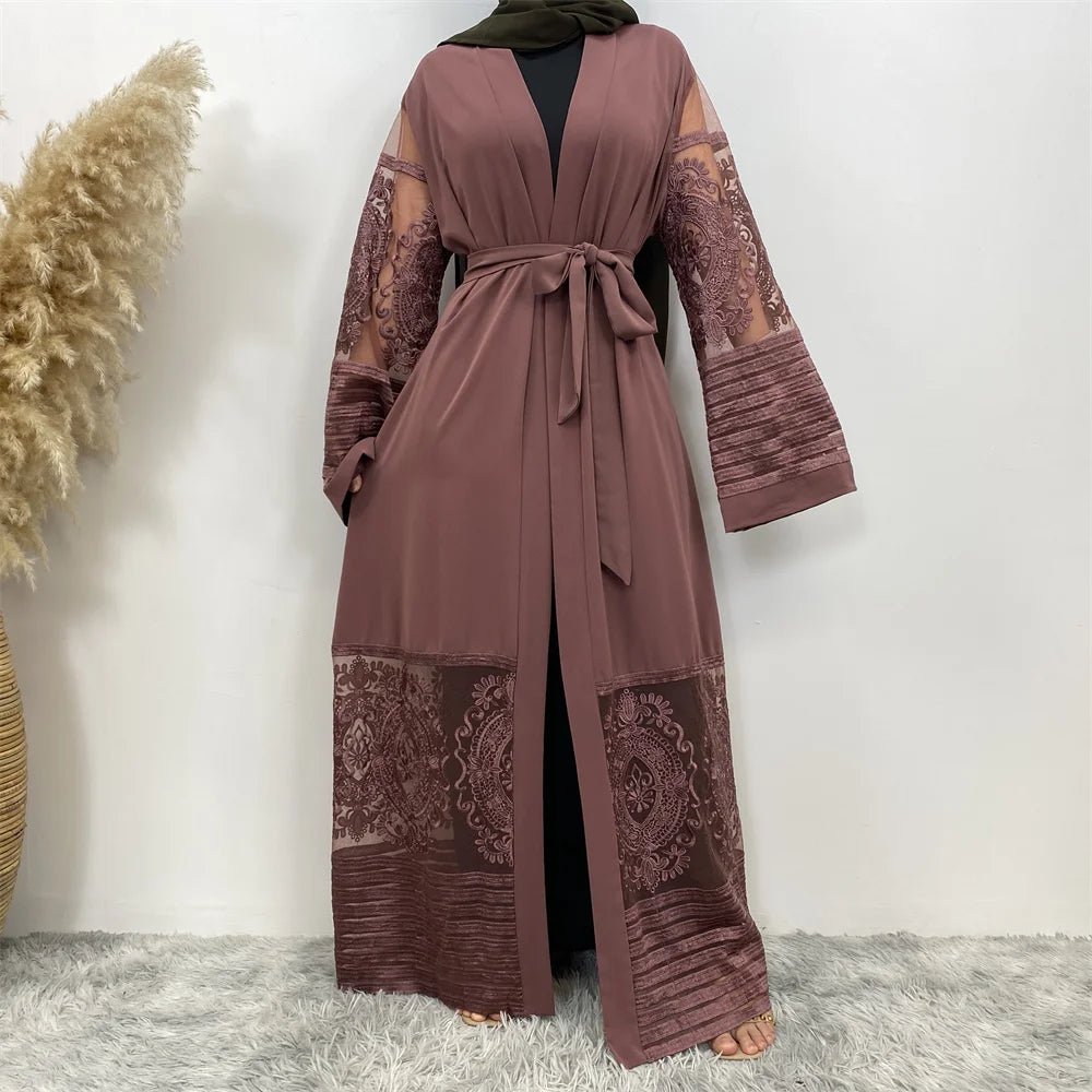 Luxury Gold Rhinestones Muslim Dress Kaftan Abaya