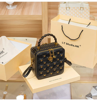 Leather bucket small square bag