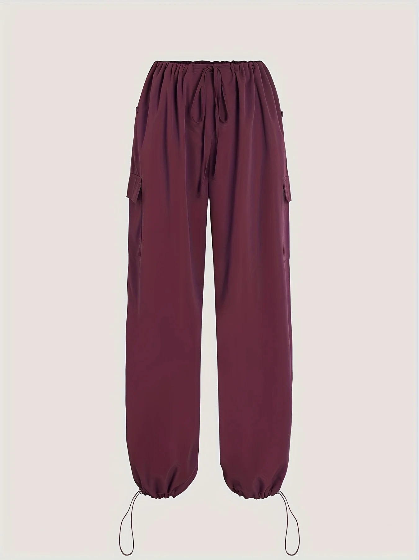 Cargo Wide Leg Elastic Drawstring Waist Pocketed Loose Fit Pants