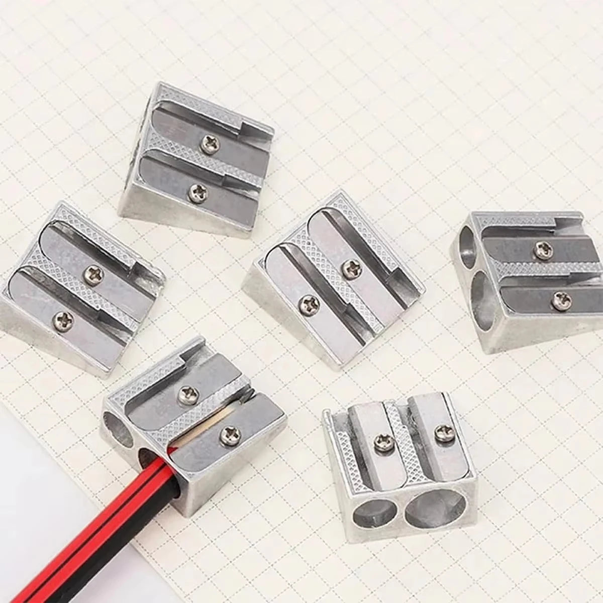 1/10/20Pcs Silver Aluminum Alloy Pencil Sharpener 2-Hole