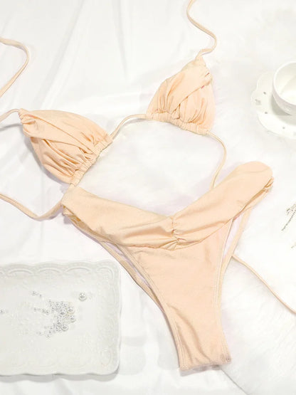 Sexy Folds Micro Swimsuit Bikinis Set