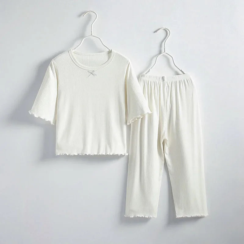 Girls Ice Silk Thin Pajamas Outfit Set