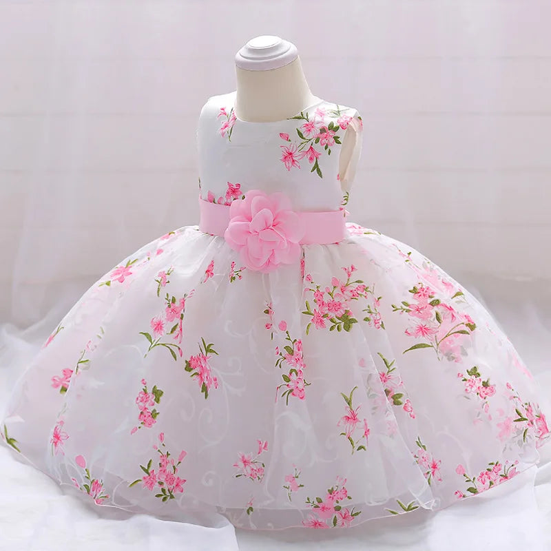 Baby Girls 1 Year Flowers Baptism Dress